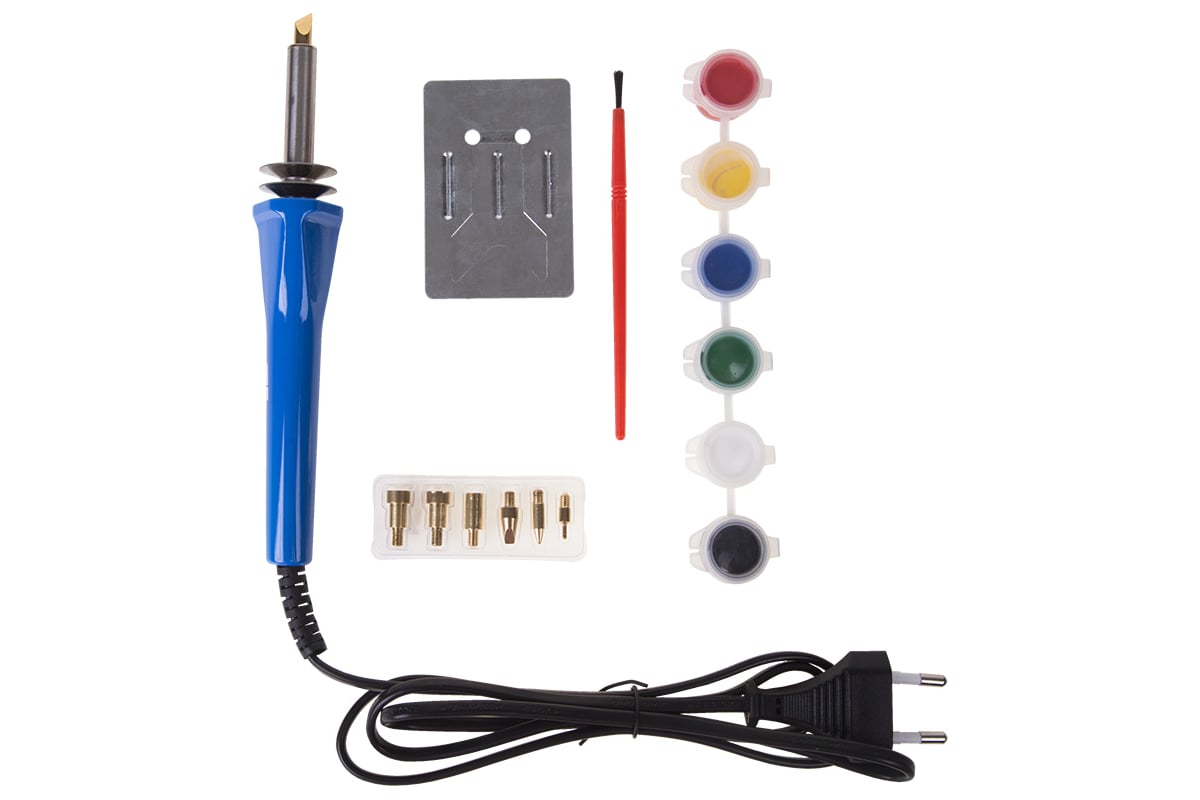 Набор паяльник-выжигатель REXANT 7 насадок, 230В, 30 Вт + краски 12 ...