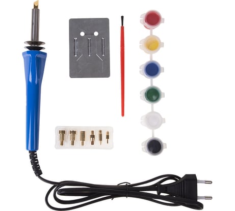Набор паяльник-выжигатель REXANT 7 насадок, 230В, 30 Вт + краски 12-0186