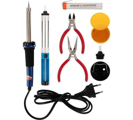 Набор для пайки №13: паяльник 30Вт, подставка, канифоль, припой, бокорезы, тонкогубцы REXANT TL-1013 12-0166