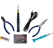 Набор для пайки: USB-паяльник 8Вт, кусачки, тонкогубцы, подставка, припой, отвертка REXANT ZD-972F 12-0168