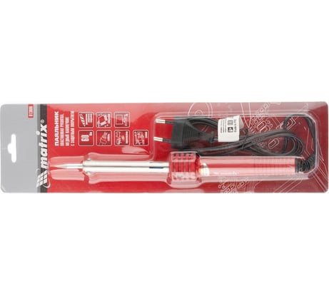 Паяльник, MATRIX пластиковая рукоятка,медный наконечник с долговечным защитным покрытием,220 В,60W// 913006