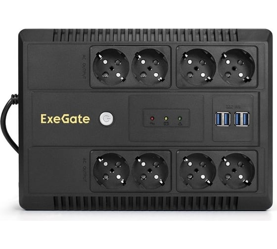 ИБП ExeGate NEO NNB-1000.LED.AVR.8SH.CH 1000VA 650W, LED, AVR, 8*Schuko, 4*USB-порта для зарядки, Black 293855