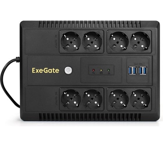 ИБП ExeGate NEO NNB-650.LED.AVR.8SH.CH 650VA 390W, LED, AVR, 8*Schuko, 4*USB-порта для зарядки, Black 295011