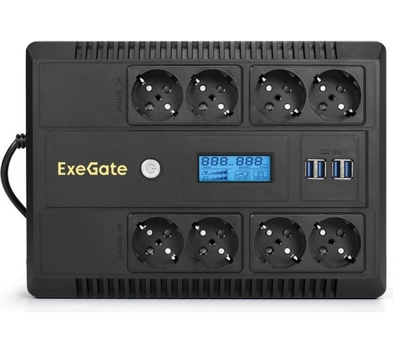 ИБП ExeGate NEO Smart LHB-1000.LCD.AVR.8SH.CH.RJ.USB 1000VA 650W, LCD, AVR, 8*Schuko, RJ45 11, USB, 4*USB-порта для зарядки, Black 293858