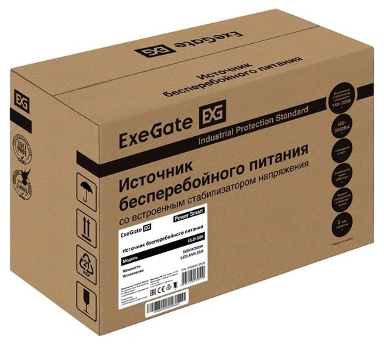 ИБП ExeGate Power Smart ULB-500.LCD.AVR.2SH 500VA 300W, LCD, AVR, 2*Schuko, металлический корпус, Black 294613
