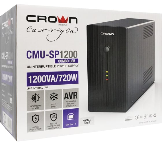 Источник бесперебойного питания CROWN CMU-SP1200 COMBO USB CM000001874