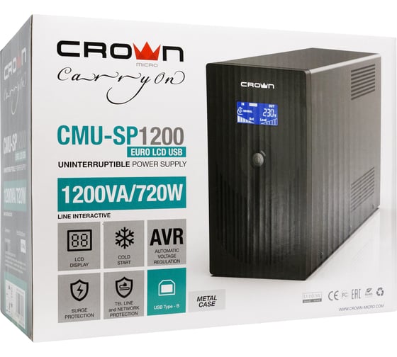 Источник бесперебойного питания CROWN CMU-SP1200EURO LCD USB CM000001872