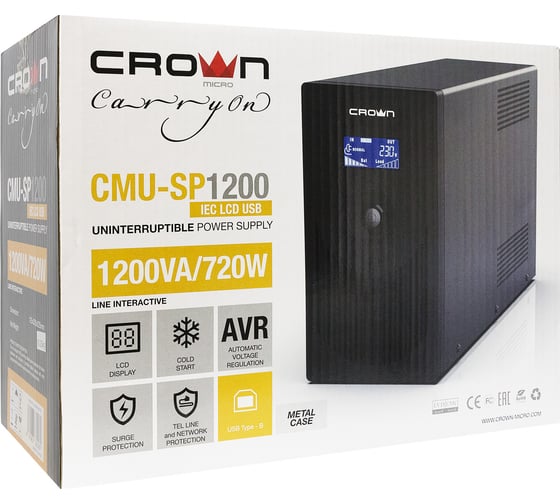 Источник бесперебойного питания CROWN CMU-SP1200IEC LCD USB CM000001869