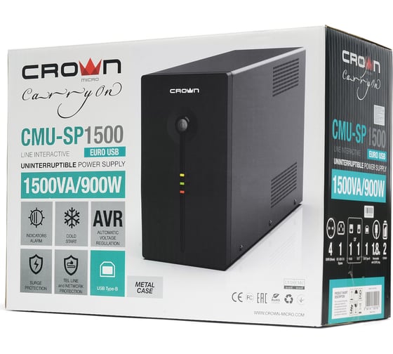 Источник бесперебойного питания CROWN CMU-SP1500EURO USB CM000003129