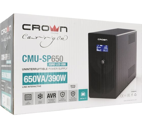 Источник бесперебойного питания CROWN CMU-SP650EURO LCD USB CM000001870