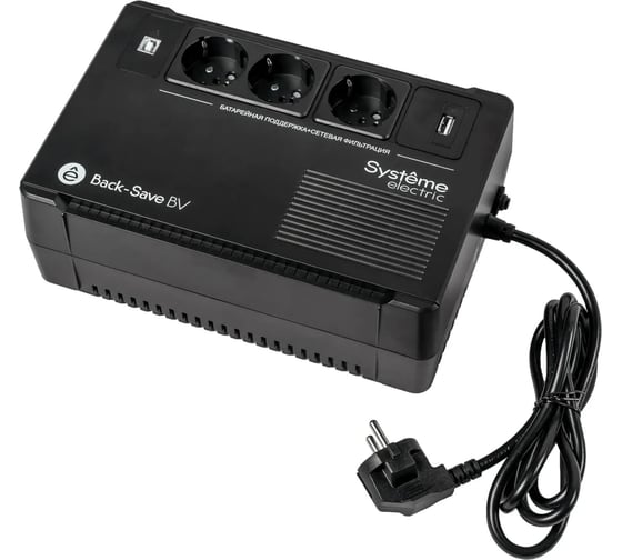 ИБП Systeme Electric Back-Save BV 400 ВА, автоматическая регулировка напряжения, 3 розетки Schuko, 230 В, 1 USB Type-A BVSE400RS