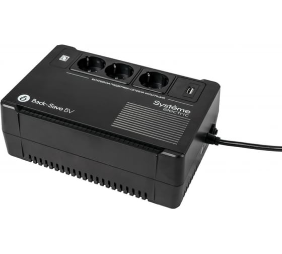 ИБП Systeme Electric Back-Save BV 800 ВА, автоматическая регулировка напряжения, 3 розетки Schuko, 230 В, 1 USB Type-A BVSE800RS