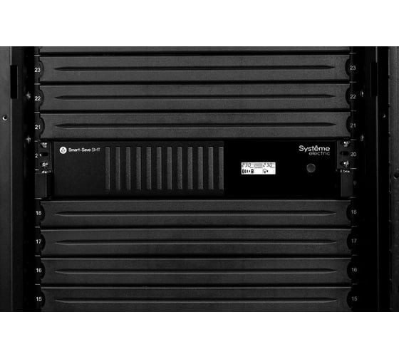 ИБП Systeme Electric Smart-Save SMT 1000 ВА, монтаж в стойку 2U, 230 В, 6 розеток IEC C13, SmartSlot, AVR, LCD, USB HID SMTSE1000RMI2U
