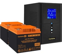 Комплект ИБП ExeGate EX295987RUS+батарея40Aч EX282979RUS 2 шт., инвертор, синус, для котла SineTowerSZ-1000.LCD.AVR.2SH.1C13.USB1000VA800W, чистая синусоида, LCD дисплей, AVR 296794