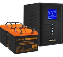 Комплект ИБП ExeGate EX295987RUS+батарея33Aч EX285664RUS 2 шт., инвертор, синус, для котла SineTowerSZ-1000.LCD.AVR.2SH.1C13.USB1000VA800W, чистая синусоида, LCD дисплей, AVR 296792