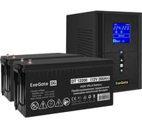 Комплект ИБП ExeGate EX295988RUS+батарея200Aч EX282991RUS 2 шт., инвертор, синус, для котла SineTowerSZ-1500.LCD.AVR.2SH.1C13.USB1500VA1200W, чистая синусоида, LCD дисплей, AVR 296834