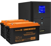 Комплект ИБП ExeGate EX295989RUS+батарея120Aч EX285657RUS 2 шт., инвертор, синус, для котла SineTowerSZ-2000.LCD.AVR.3SH.1C13.USB2000VA1600W, чистая синусоида, LCD дисплей, AVR 296853