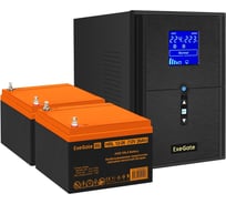 Комплект ИБП ExeGate EX295989RUS+батарея26Aч EX285663RUS 2 шт., инвертор, синус, для котла SineTowerSZ-2000.LCD.AVR.3SH.1C13.USB2000VA1600W, чистая синусоида, LCD дисплей, AVR 296836