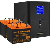 Комплект ИБП ExeGate EX295989RUS+батарея33Aч EX285664RUS 2 шт., инвертор, синус, для котла SineTowerSZ-2000.LCD.AVR.3SH.1C13.USB2000VA1600W, чистая синусоида, LCD дисплей, AVR 296838