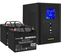 Комплект ИБП ExeGate EX295988RUS+батарея33Aч EX282974RUS 2 шт., инвертор, синус, для котла SineTowerSZ-1500.LCD.AVR.2SH.1C13.USB1500VA1200W, чистая синусоида, LCD дисплей, AVR 296814