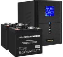 Комплект ИБП ExeGate EX295989RUS+батарея55Aч EX285667RUS 2 шт., инвертор, синус, для котла SineTowerSZ-2000.LCD.AVR.3SH.1C13.USB2000VA1600W, чистая синусоида, LCD дисплей, AVR 296842