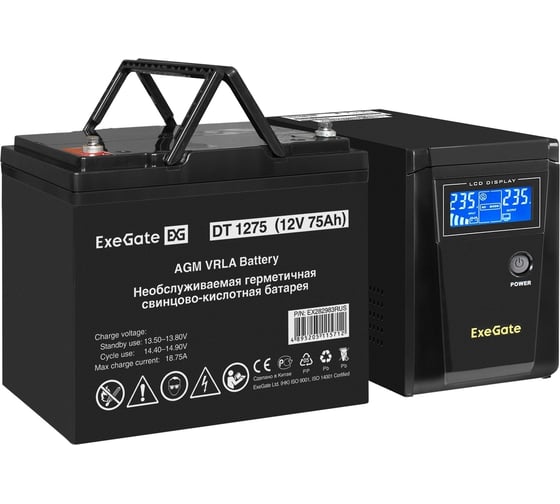 Комплект ИБП ExeGate EX295986RUS + батарея 75Aч EX282983RUS 1шт инвертор, синус, для котла SineTower SZ-600.LCD.AVR.1SH 600VA 360W, чистая синусоида, LCD дисплей, AVR, 1 296777 1
