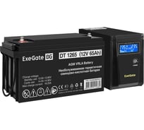 Комплект ИБП ExeGate EX295986RUS + батарея 65Aч EX282980RUS 1шт инвертор, синус, для котла SineTower SZ-600.LCD.AVR.1SH 600VA 360W, чистая синусоида, LCD дисплей, AVR, 1 296775