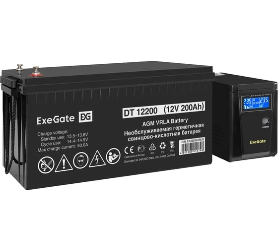 Комплект ИБП ExeGate EX295986RUS + батарея 200Aч EX282991RUS 1шт инвертор, синус, для котла SineTower SZ-600.LCD.AVR.1SH 600VA 360W, чистая синусоида, LCD дисплей, AVR, 296788