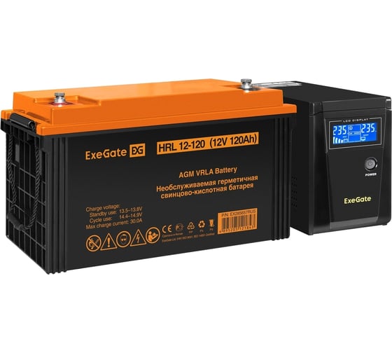 Комплект ИБП ExeGate EX295986RUS + батарея 120Aч EX285657RUS 1шт инвертор, синус, для котла SineTower SZ-600.LCD.AVR.1SH 600VA 360W, чистая синусоида, LCD дисплей, AVR, 1 296784