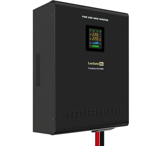 ИБП ExeGate инвертор синус для котла настенный FineSine SX-5000 LCD AVR 2SH T 5000VA/3500W чистая синусоида цветной LCD-дисплей AVR 2 Schuko клеммы линейно-интерактивный внешняя батарея 48В до 200Ач настенный Black 296004 1