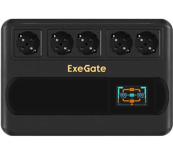 ИБП ExeGate NEO Smart BU-600.LCD.AVR.5SH 600VA 360W, цветной LCD-дисплей, AVR, 5*Schuko, Black 295684