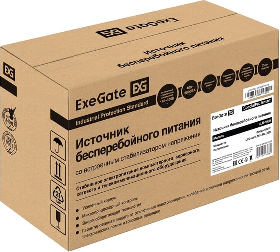 ИБП ExeGate SpecialPro Smart LLB-1000.LCD.AVR.2SH.RJ.USB 1000VA 550W, LCD, AVR, 2*Schuko,RJ45 11,USB, Black 292621