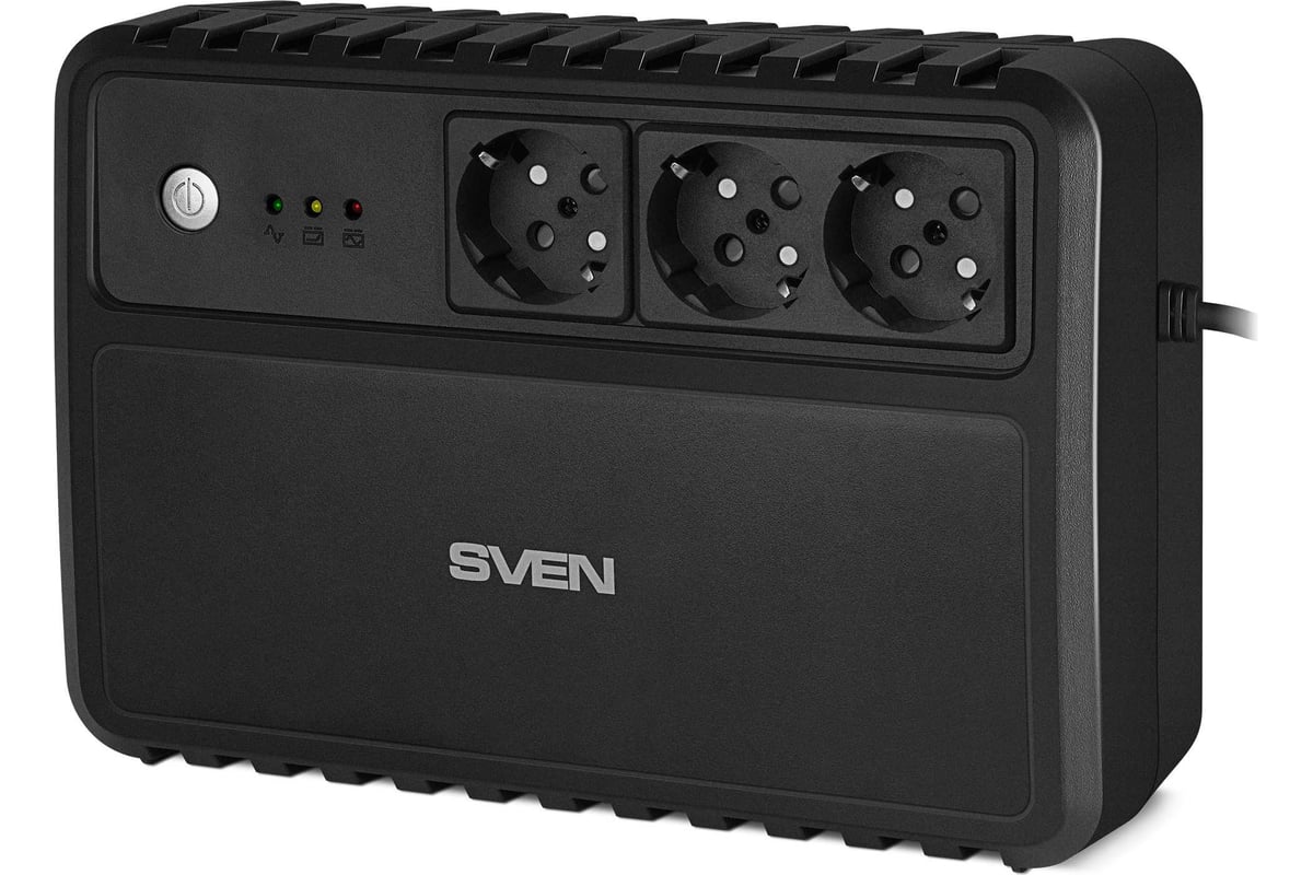 Источник бесперебойного питания SVEN UP-L800 (400Вт, USB,  вых.~230В,вх.~175-290В, 3 евро розетки, черный корпус) SV-021627 - выгодная  цена, отзывы, характеристики, фото - купить в Москве и РФ