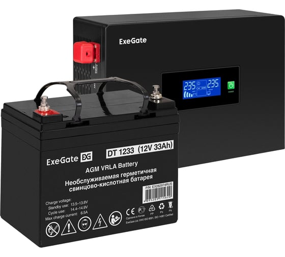 Комплект ИБП ExeGate EX295992RUS + батарея 33Aч EX282974RUS 1шт инвертор, синус, для котла, PF=1, настенный IdealSine SR-600.LCD.2SH 600VA/600W, чистая синус 297382 1