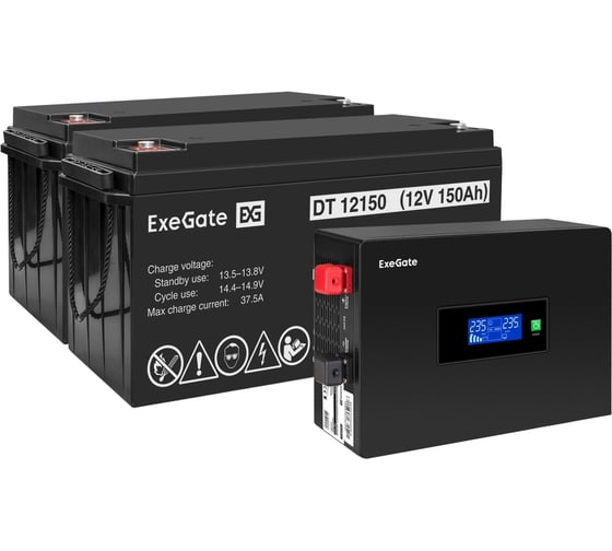 Комплект ExeGate ИБП EX295994RUS + батарея 150Aч EX282990RUS 2шт инвертор, синус, для котла, PF=1, настенный IdealSine SR-1500.LCD.2SH 1500VA/1500W 297446 1