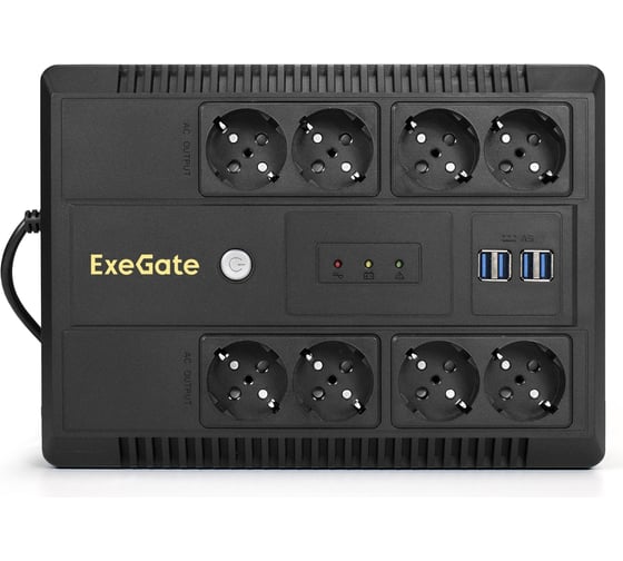 ИБП ExeGate NEO NNB-600.LED.AVR.8SH.CH 600VA/360W, LED, AVR, 8 Schuko, 4 USB-порта для зарядки, Black 293853
