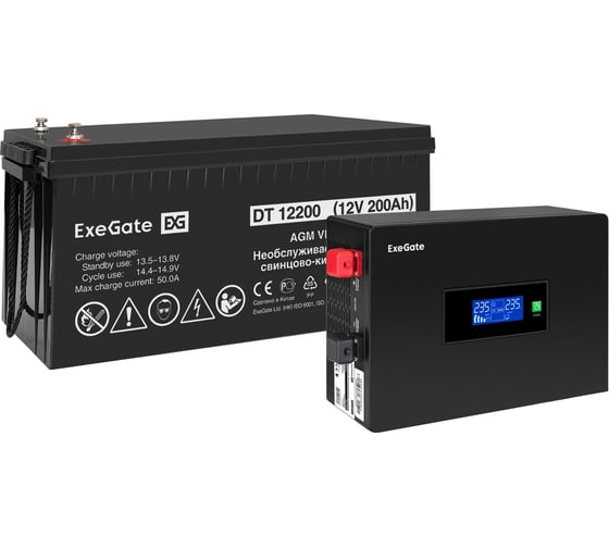 Комплект ИБП ExeGate EX295993RUS + батарея 200Aч EX282991RUS 1шт инвертор, синус, для котла, PF=1, настенный IdealSine SR-1000.LCD.2SH 1000VA/1000W, чистая синусоида 297425 1