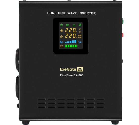 Комплект ИБП ExeGate EX295996RUS + батарея 90Aч EX285655RUS 1шт инвертор, синус, для котла, настенный FineSine SX-800.LCD.AVR.2SH 800VA/500W, чистая синусоида 296530