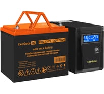 Комплект ИБП ExeGate ИБП EX295986RUS + батарея 75Aч EX285653RUS 1шт, инвертор, синус, для котла SineTower SZ-600.LCD.AVR.1SH 600VA/360W, чистый синусоида, LCD 296778