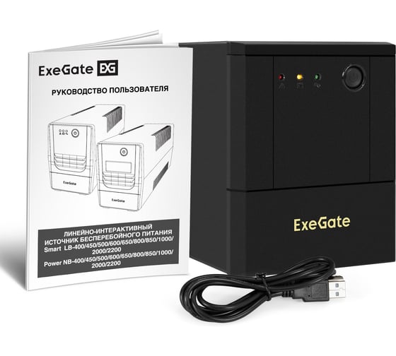 Источник бесперебойного питания ExeGate Power NB-2200.LED.AVR.8C13.USB 2200VA/1300W, LED, AVR, 8 C13, USB, батарея 12V 9Ah - 2 шт., металлический корпус, Black 299820