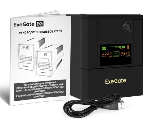 Источник бесперебойного питания ExeGate Smart LB-2200.LCD.AVR.8C13.USB 2200VA/1300W, цветной LCD, AVR, 8 C13, USB, батарея 12V 9Ah - 2 шт., металлический корпус, Black 299826