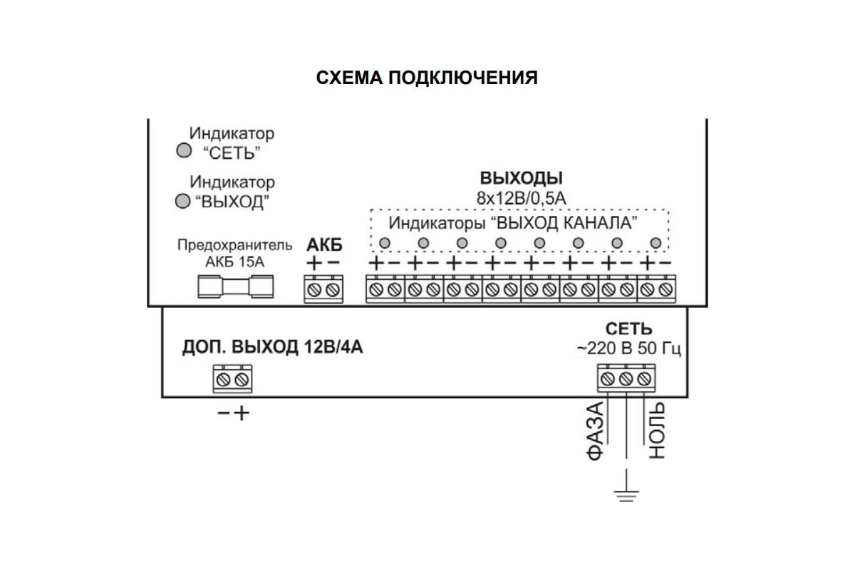 Источник питания Бастион RAPAN-100 исп.V.8 12В 10А 8 выходов по 0,5А и ...