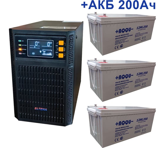 Комплект ИБП ELTENA Monolith B 1000LT (1000Вт) + 3шт. АКБ AQQU 12ML200 (12В, 200Ач) MB1000LT/12ML200 1