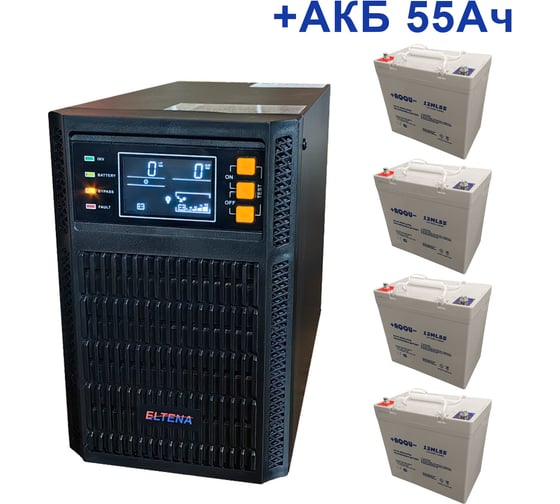 Комплект ИБП ELTENA Monolith B 2000LT (2000Вт) + 4шт. АКБ AQQU 12ML55 (12В, 55Ач) MB2000LT/12ML55