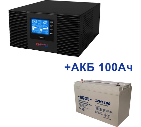 Комплект ИБП Intelligent 1000LTM (800Вт) + АКБ AQQU 12ML100 (12В, 100Ач) ELTENA I1000LTM/12ML100