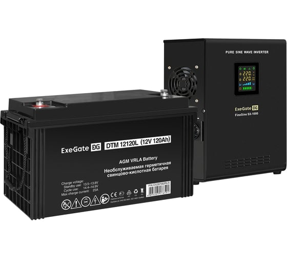 Комплект ИБП ExeGate FineSine SX-1000.LCD.AVR.2SH + Батарея DTM 12120L 120Ач 1шт ИБП EX295997RUS: 1000VA/600W, чистая синусоида, цветной LCD-дисплей, AVR 303222