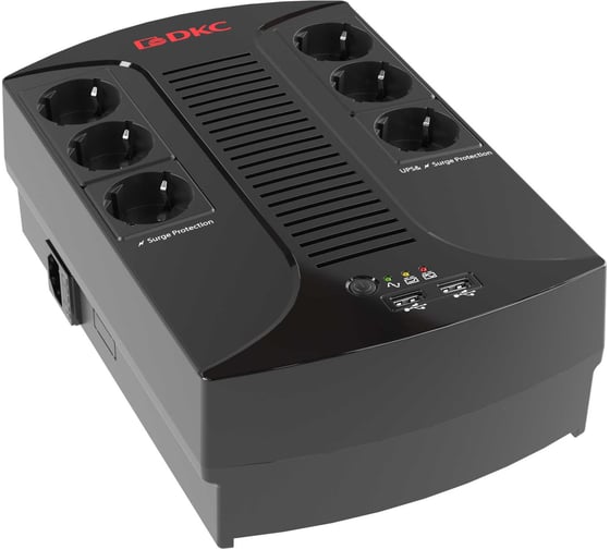 Линейно-интерактивный источник бесперебойного питания DKC 800 ВА/480 Вт, 1/1, 6xSchuko, USB для зарядки (2), USB + RJ11, 1x8Aч INFOPDU800