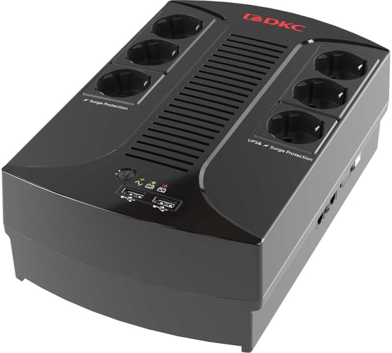 Линейно-интерактивный источник бесперебойного питания DKC 600 ВА/360 Вт, 1/1, 6xSchuko, USB для зарядки (2), USB + RJ11, 1x7Aч INFOPDU600