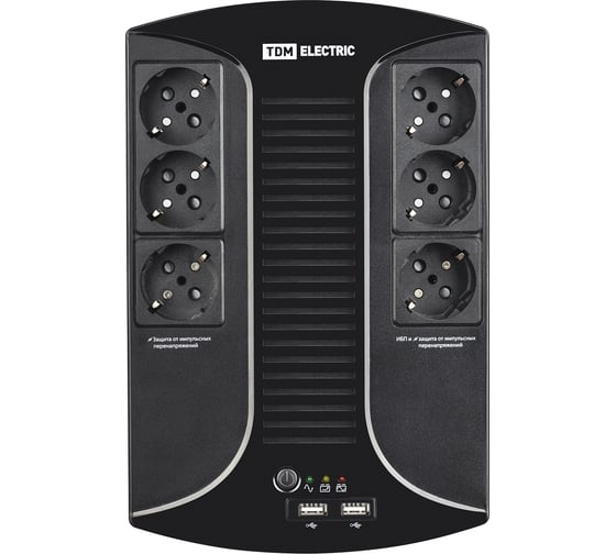 Источник бесперебойного питания TDM ELECTRIC ИБП 850 ВА 6 розеток +2USB SQ1204-0002