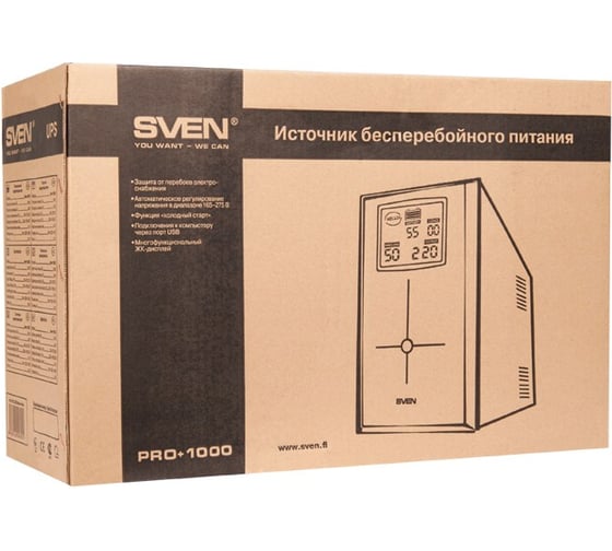 Источник бесперебойного питания SVEN Pro + 1000 (LCD, USB) SV-00691
